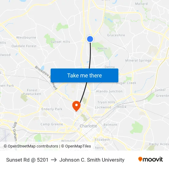 Sunset Rd @ 5201 to Johnson C. Smith University map