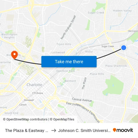 The Plaza & Eastway Dr to Johnson C. Smith University map