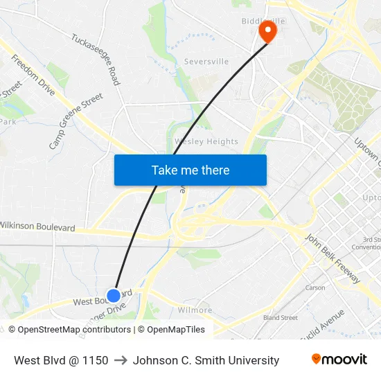 West Blvd @ 1150 to Johnson C. Smith University map