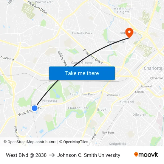 West Blvd @ 2838 to Johnson C. Smith University map
