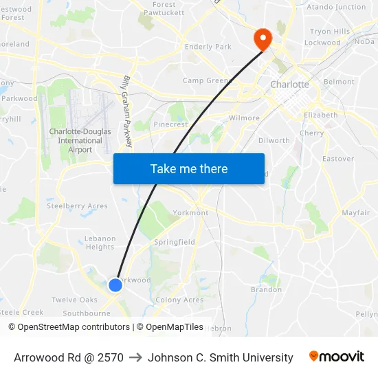 Arrowood Rd @ 2570 to Johnson C. Smith University map