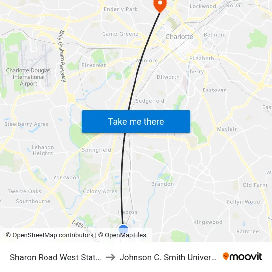 Sharon Road West Station to Johnson C. Smith University map