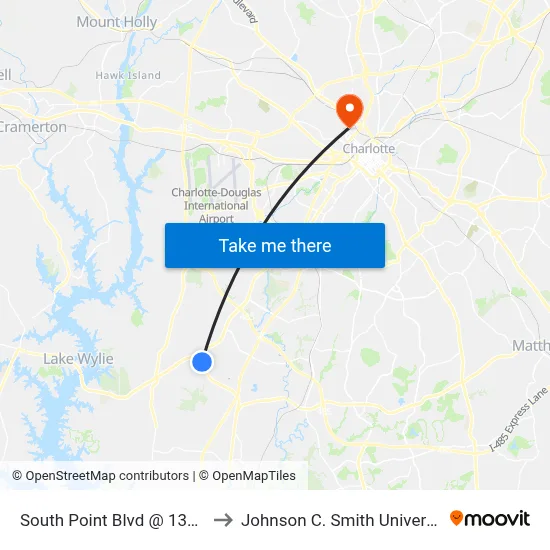 South Point Blvd @ 13500 to Johnson C. Smith University map