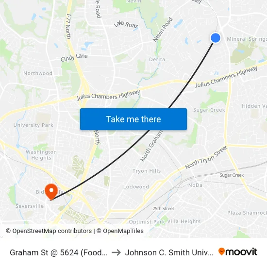 Graham St @ 5624 (Food Lion) to Johnson C. Smith University map