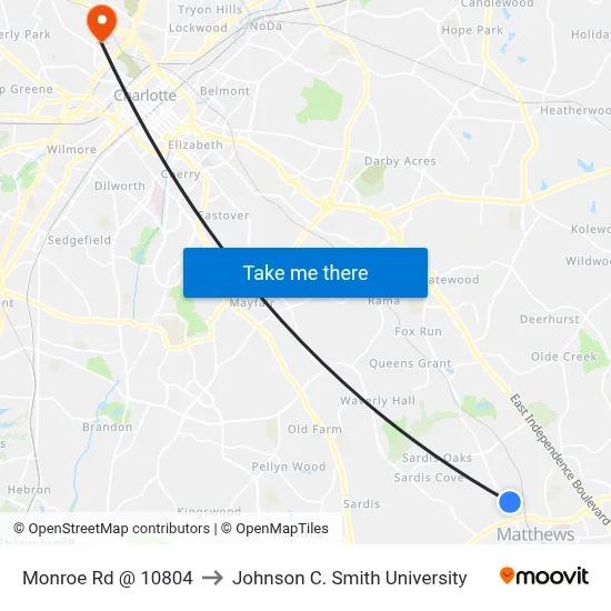 Monroe Rd @ 10804 to Johnson C. Smith University map