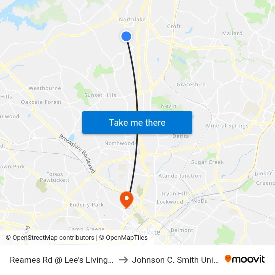 Reames Rd @ Lee's Living Center to Johnson C. Smith University map