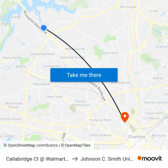 Callabridge Ct @ Walmart (Back) to Johnson C. Smith University map