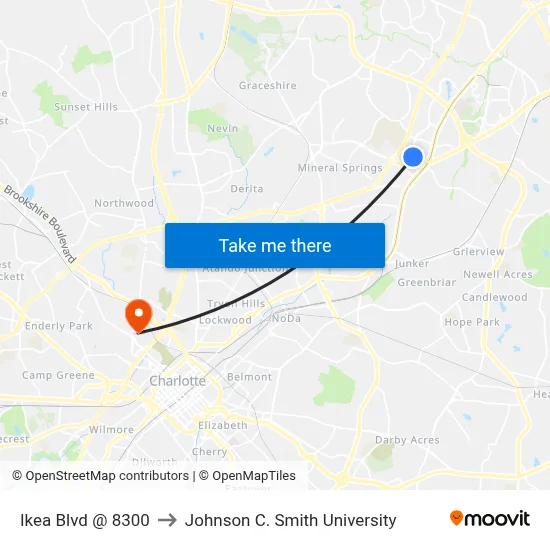 Ikea Blvd @ 8300 to Johnson C. Smith University map