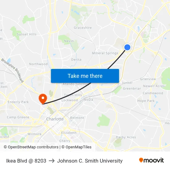 Ikea Blvd @ 8203 to Johnson C. Smith University map