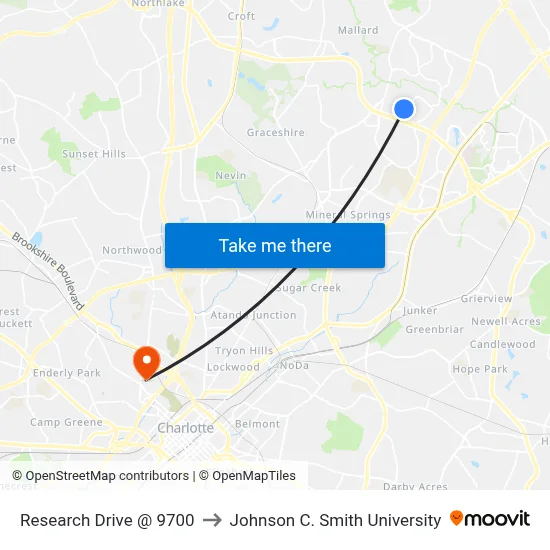 Research Drive @ 9700 to Johnson C. Smith University map