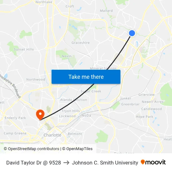 David Taylor Dr @ 9528 to Johnson C. Smith University map