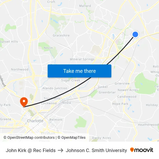 John Kirk @ Rec Fields to Johnson C. Smith University map