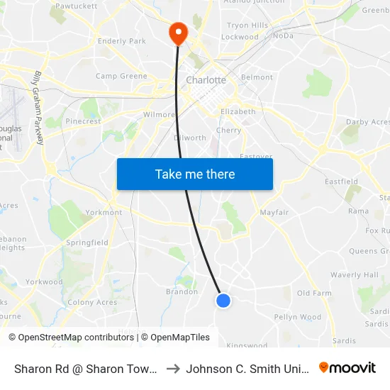 Sharon Rd @ Sharon Tower Apts to Johnson C. Smith University map
