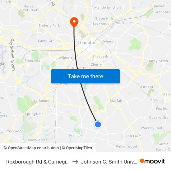 Roxborough Rd & Carnegie Blvd to Johnson C. Smith University map