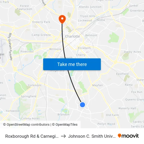 Roxborough Rd & Carnegie Blvd to Johnson C. Smith University map