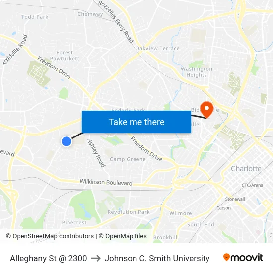 Alleghany St @ 2300 to Johnson C. Smith University map