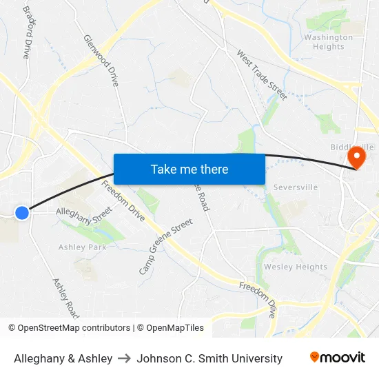 Alleghany & Ashley to Johnson C. Smith University map