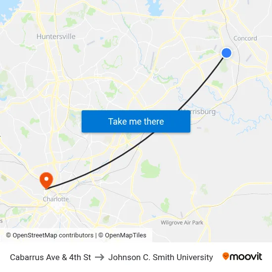 Cabarrus Ave & 4th St to Johnson C. Smith University map