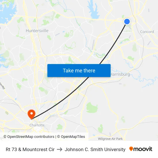 Rt 73 & Mountcrest Cir to Johnson C. Smith University map