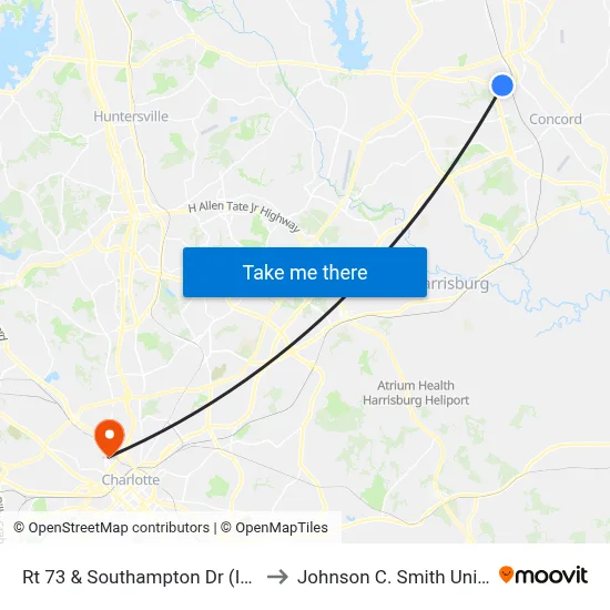 Rt 73 & Southampton Dr (Inbound) to Johnson C. Smith University map