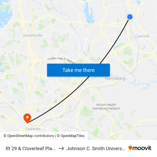 Rt 29 & Cloverleaf Plaza to Johnson C. Smith University map