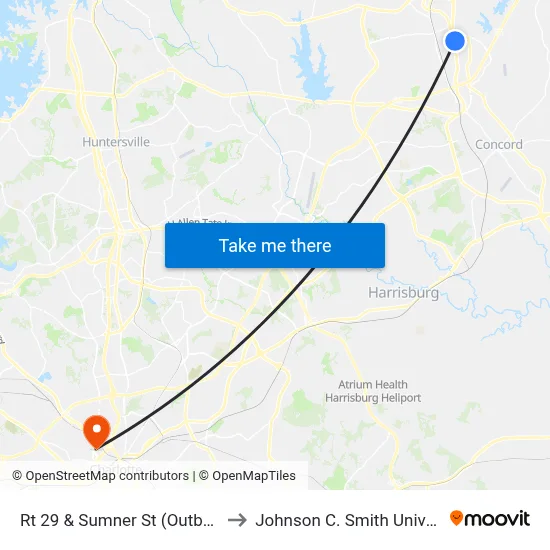 Rt 29 & Sumner St (Outbound) to Johnson C. Smith University map