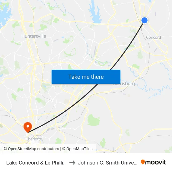 Lake Concord & Le Phillip Ct to Johnson C. Smith University map