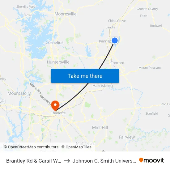 Brantley Rd & Carsil Way to Johnson C. Smith University map
