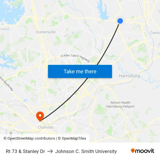 Rt 73 & Stanley Dr to Johnson C. Smith University map