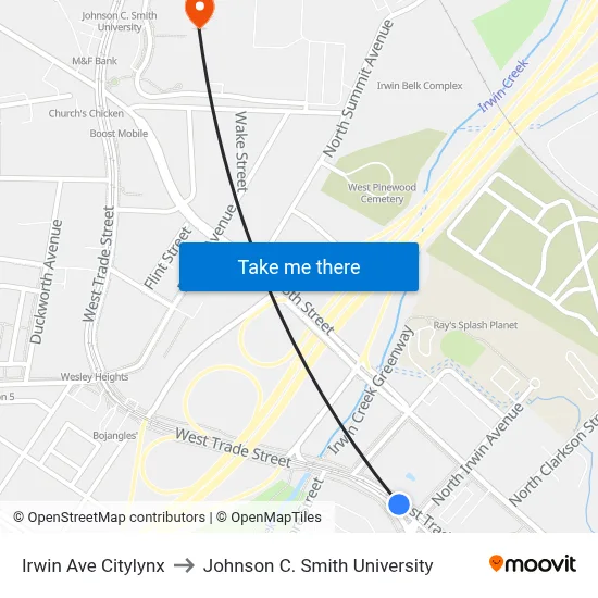Irwin Ave Citylynx to Johnson C. Smith University map
