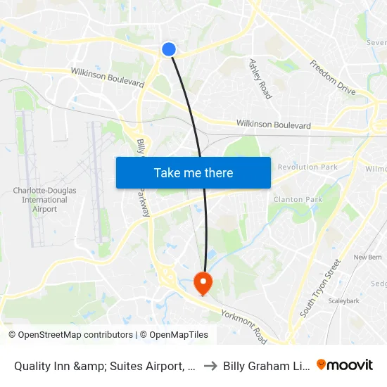Quality Inn &amp; Suites Airport, Charlotte to Billy Graham Library map