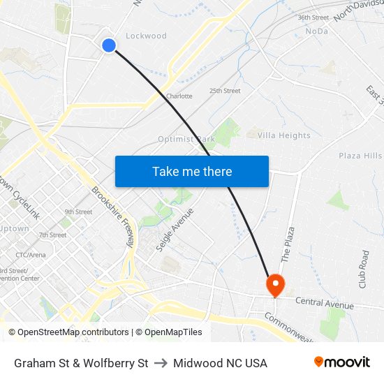 Graham St & Wolfberry St to Midwood NC USA map
