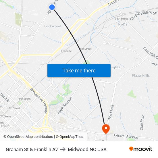 Graham St & Franklin Av to Midwood NC USA map