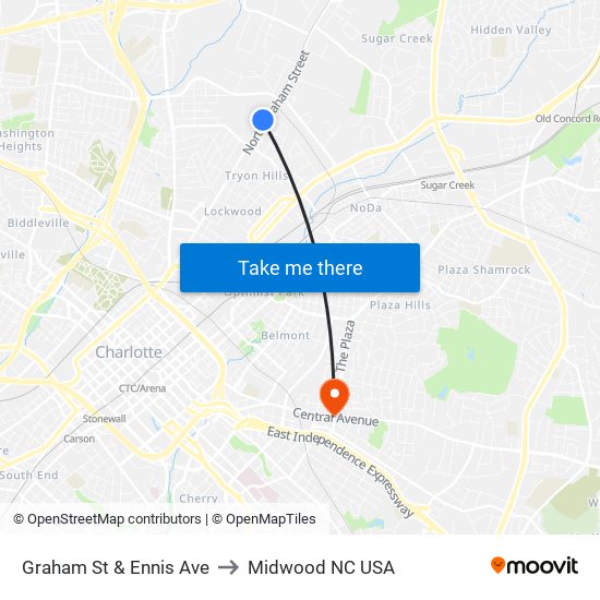 Graham St & Ennis Ave to Midwood NC USA map