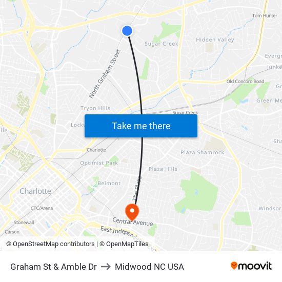 Graham St & Amble Dr to Midwood NC USA map