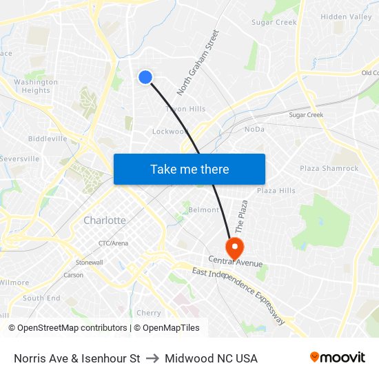 Norris Ave & Isenhour St to Midwood NC USA map