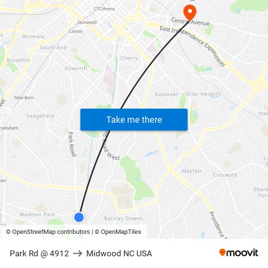 Park Rd @ 4912 to Midwood NC USA map