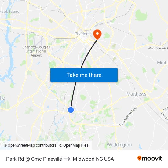 Park Rd @ Cmc Pineville to Midwood NC USA map