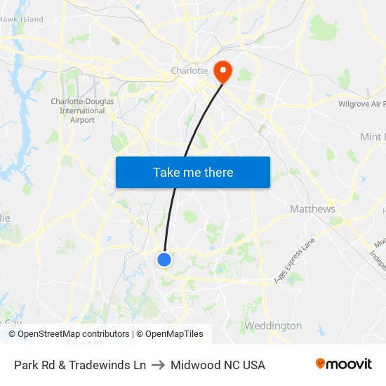 Park Rd & Tradewinds Ln to Midwood NC USA map