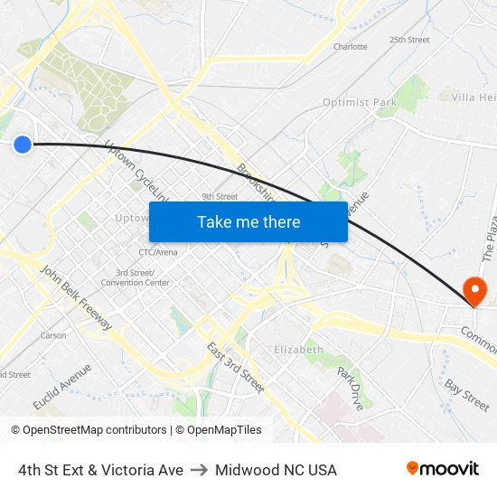 4th St Ext & Victoria Ave to Midwood NC USA map