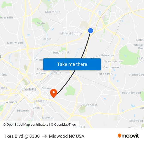 Ikea Blvd @ 8300 to Midwood NC USA map