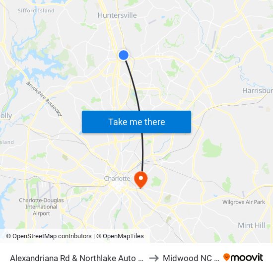 Alexandriana Rd & Northlake Auto Plaza Bv to Midwood NC USA map