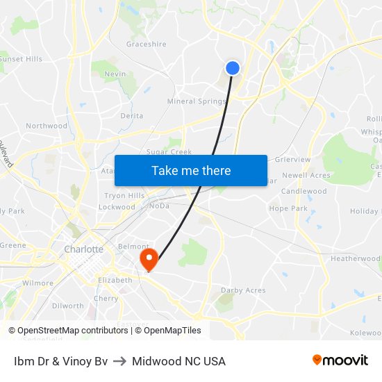 Ibm Dr & Vinoy Bv to Midwood NC USA map