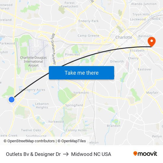 Outlets Bv & Designer Dr to Midwood NC USA map