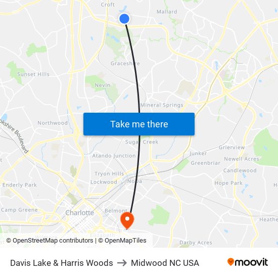 Davis Lake & Harris Woods to Midwood NC USA map