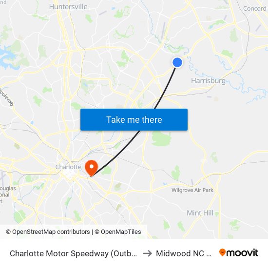 Charlotte Motor Speedway (Outbound) to Midwood NC USA map