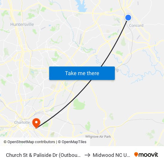 Church St & Paliside Dr (Outbound) to Midwood NC USA map