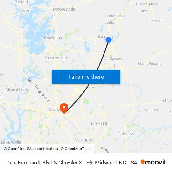 Dale Earnhardt Blvd & Chrysler St to Midwood NC USA map