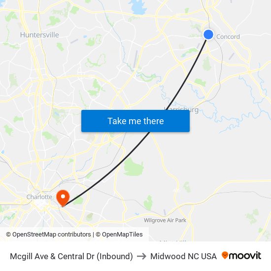 Mcgill Ave & Central Dr (Inbound) to Midwood NC USA map