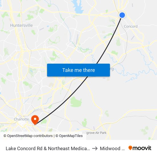 Lake Concord Rd & Northeast Medical Center (Outbound) to Midwood NC USA map